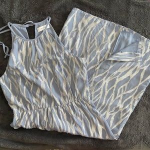 REISS midi halter dress - blue with metallic silver overlay